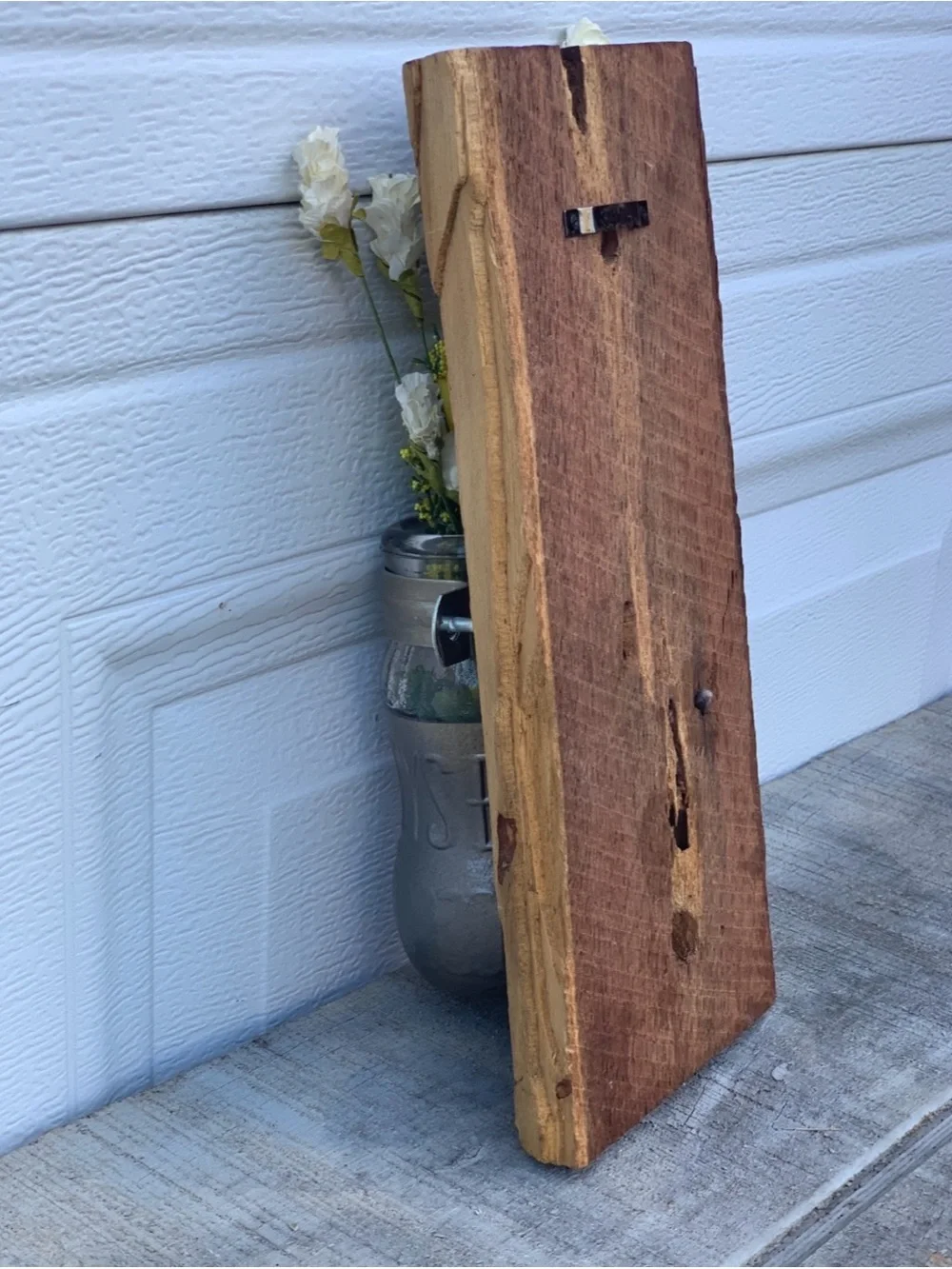 Vintage Bireleys Soda Bottle Wall Vase Rustic Live Edge Reclaimed Wood Sconce
